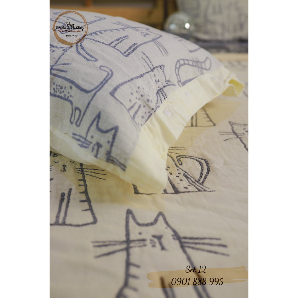 Set 12_Chăn Ga Gối Xô Cotton Sợi tre Organic_Dòng Basic