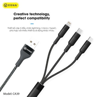 CÁP 3 ĐẦU LIGHTNING + MICRO + TYPE-C TITAN CA39