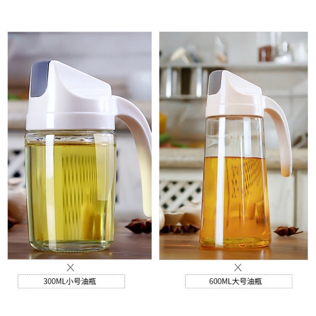 Bình thuỷ tinh đựng dầu ăn, xì dầu, nước nắm tự động mở nắp