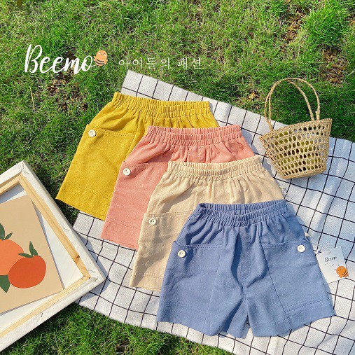 Quần sóc unisex cho bé, quần linen đính cúc siêu sinh