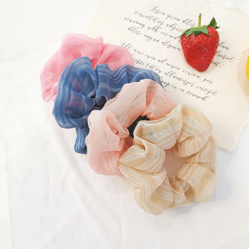 Chun buộc tóc scrunchies vải voan kẻ sọc