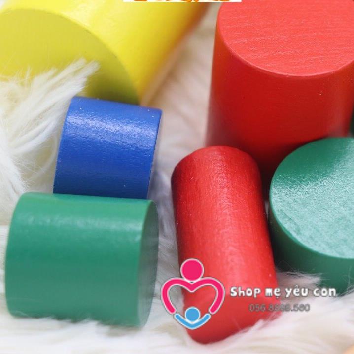 Combo 2 MÓN trụ có núm và không núm size nhỏ cho bé học tại nhà - Giáo cụ Montessori
