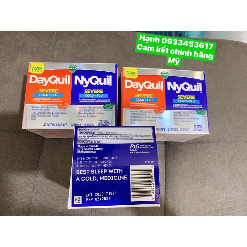 (chính hãng Mỹ costco) Dayquil Nyquil cold flu cảm ho 72 viên