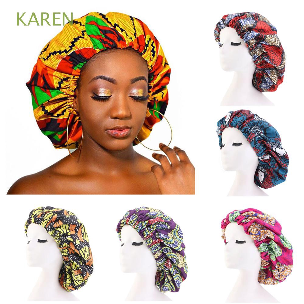 KAREN Extra Large Women Hair Loss Cap Satin Silk African Pattern Night Sleep Hat