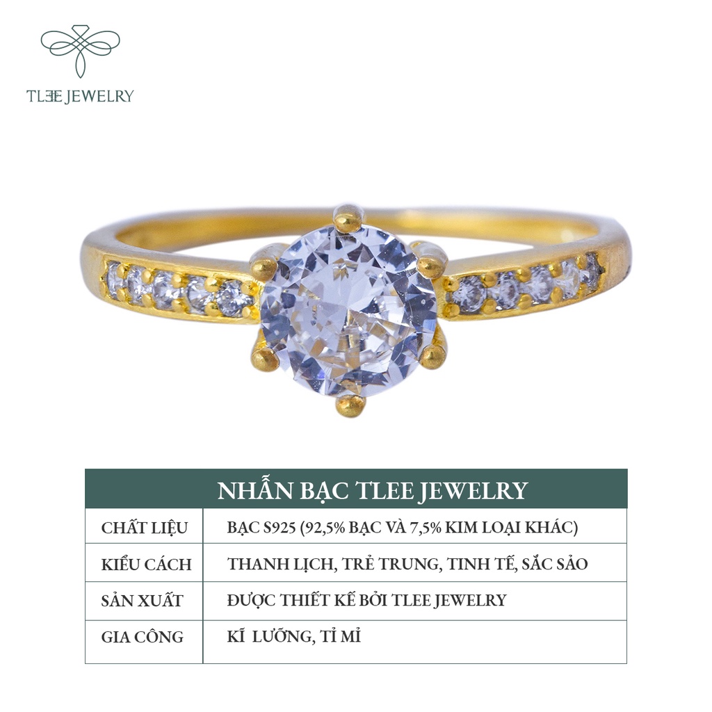 Nhẫn bạc nữ TLEE sáu chấu mạ vàng 14k nạm đá cao cấp NCJ A0110