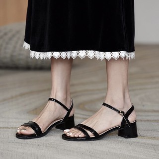 Giày sandal cao gót vuông 5p quai mảnh ngang chéo