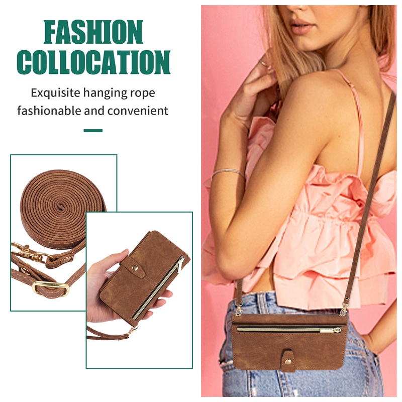 Bao Da Điện Thoại Nắp Lật Kèm Ngăn Đựng Thẻ Có Khóa Kéo Và Dây Đeo Cho Xiaomi 11T POCO X3 NFC 12T Redmi Note 11 10 Pro Max 10S 11S Giá Đỡ