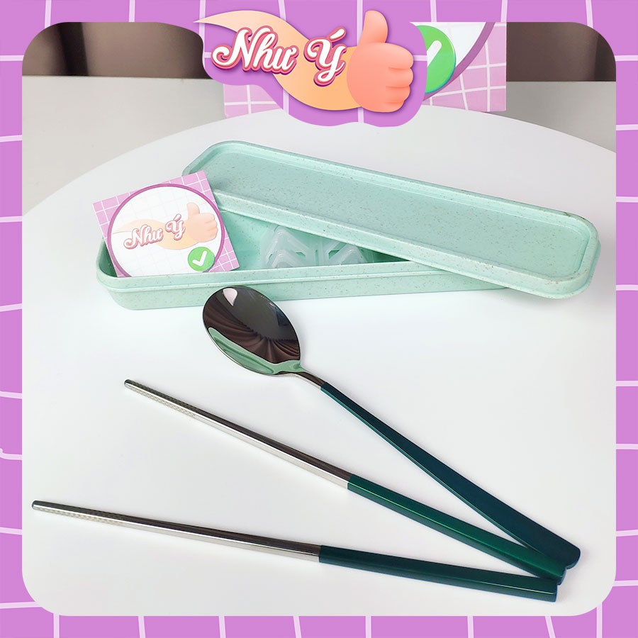 Bộ Đũa Nĩa Thìa Inox 304 Cá Nhân Cơm Trưa Văn Phòng Dã Ngoại Phủ Bóng Sang Trọng