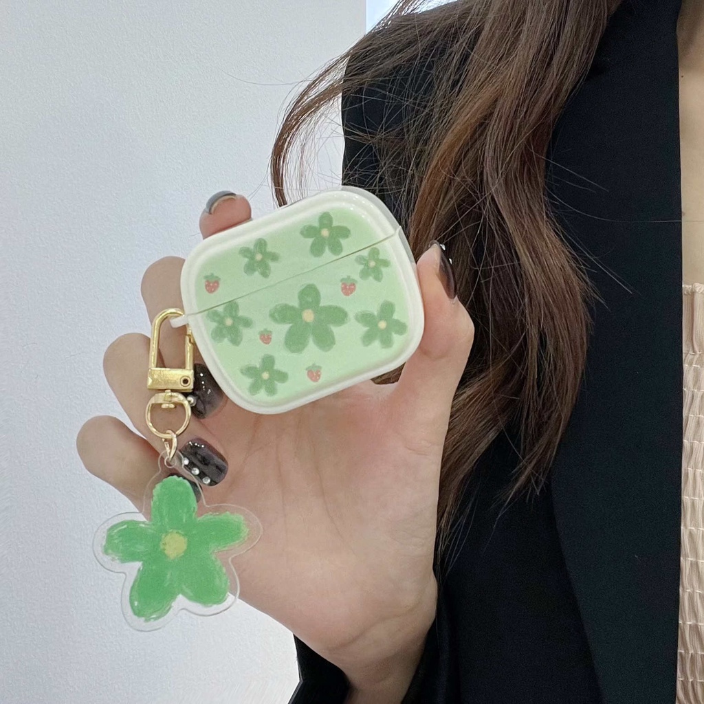Vỏ Bảo Vệ Hộp Sạc Tai Nghe AirPods3 AirPods3 Họa Tiết Hoa Nhỏ Màu Xanh Lá Dễ Thương Thời Trang 2021 Ốp