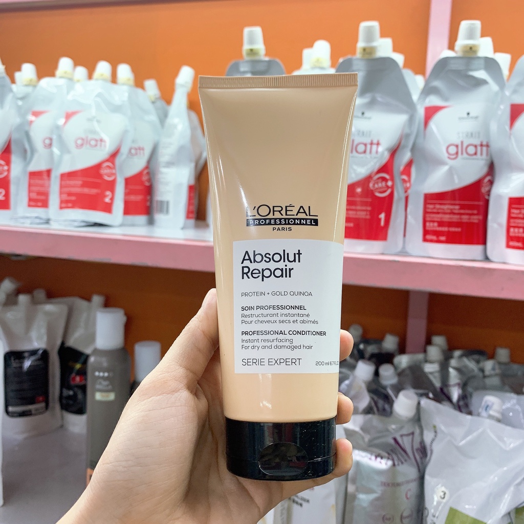 Dầu gội xả phục hồi tóc Loreal Serie Expert Lipidium Absolut Repair Instant resurfacing 200ml/300ml/500ml CH