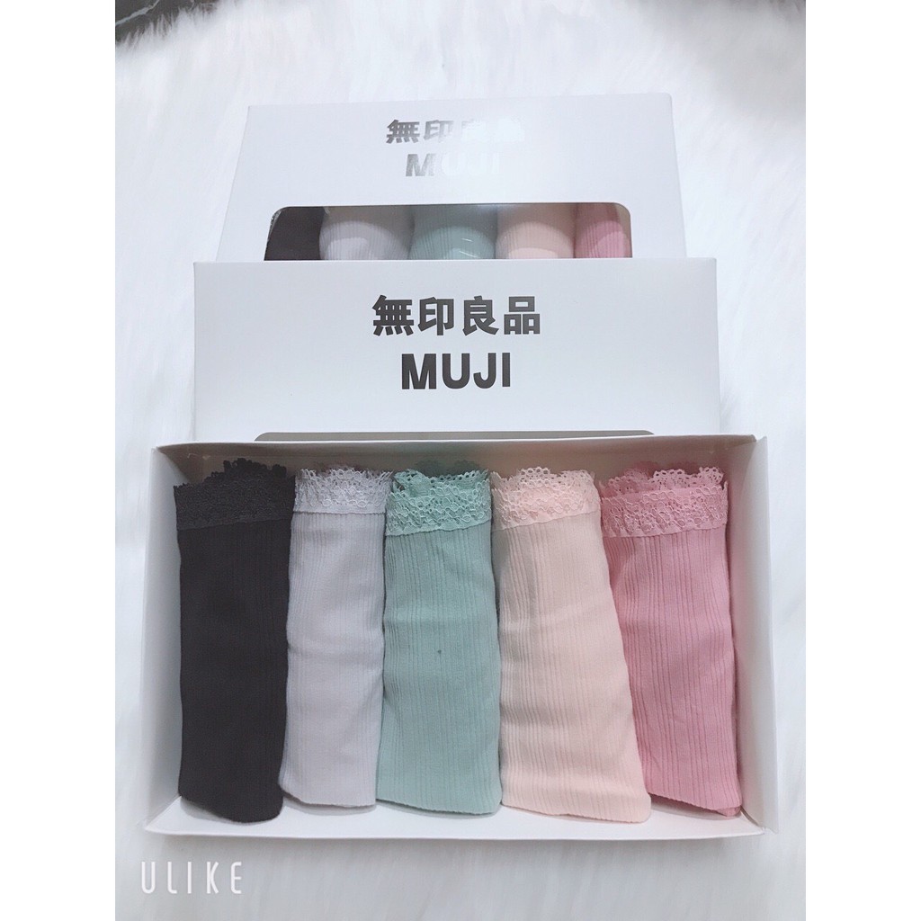 Hộp 5 quần lót nữ Muji gân tăm, chất cotton co dãn 4 chiều, thấm hút mồ hôi