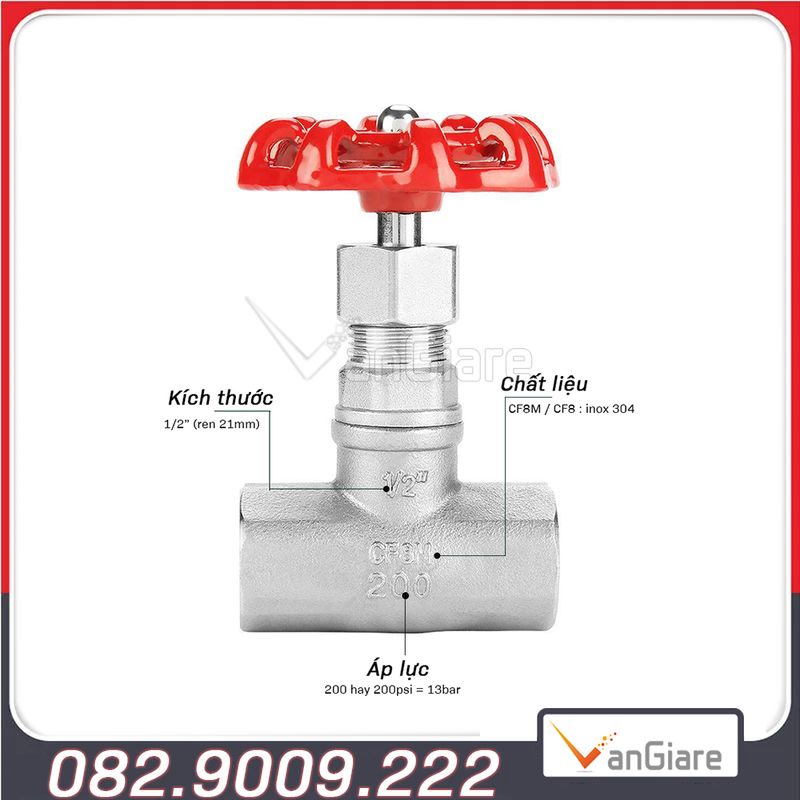 Van hơi inox 304 nối ren 21 27 34 - van cầu hơi inox 304