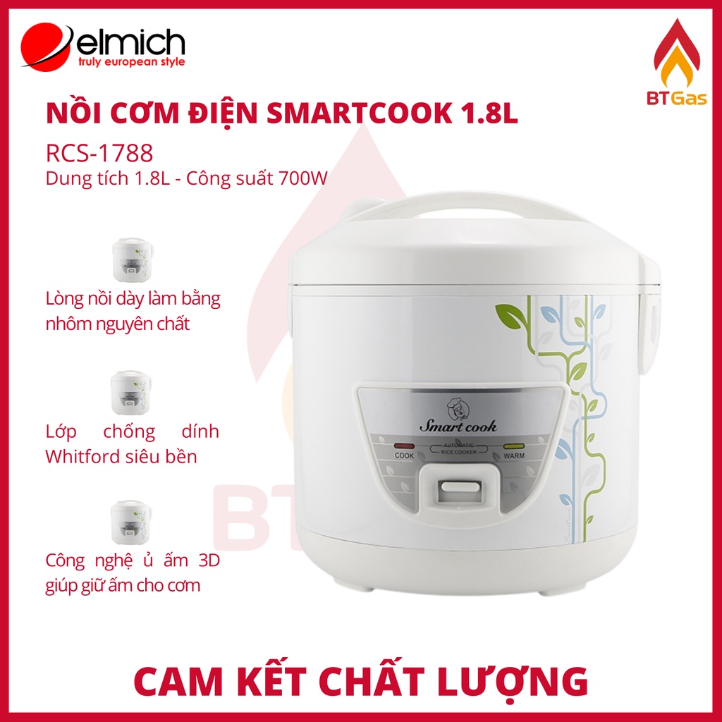 Nồi cơm điện nắp gài Smartcook RCS-1788, nồi cơm điện cao cấp 1.8 Lít