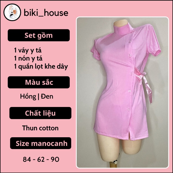 Cosplay y tá sexy gợi cảm đồ ngủ nữ y tá 2 màu hồng đen kèm nón dễ thương BIKI HOUSE N753 -TPHCM - Ship Hỏa Tốc