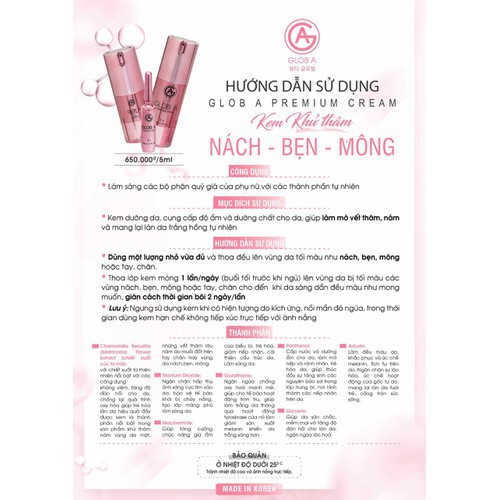 Kem làm hồng Glob A Premium Cream nhũ hoa NA, vùng kín bikini WA hồng môi LA , sáng nách bẹn khử thâm BA 5ml Hàn Quốc | BigBuy360 - bigbuy360.vn