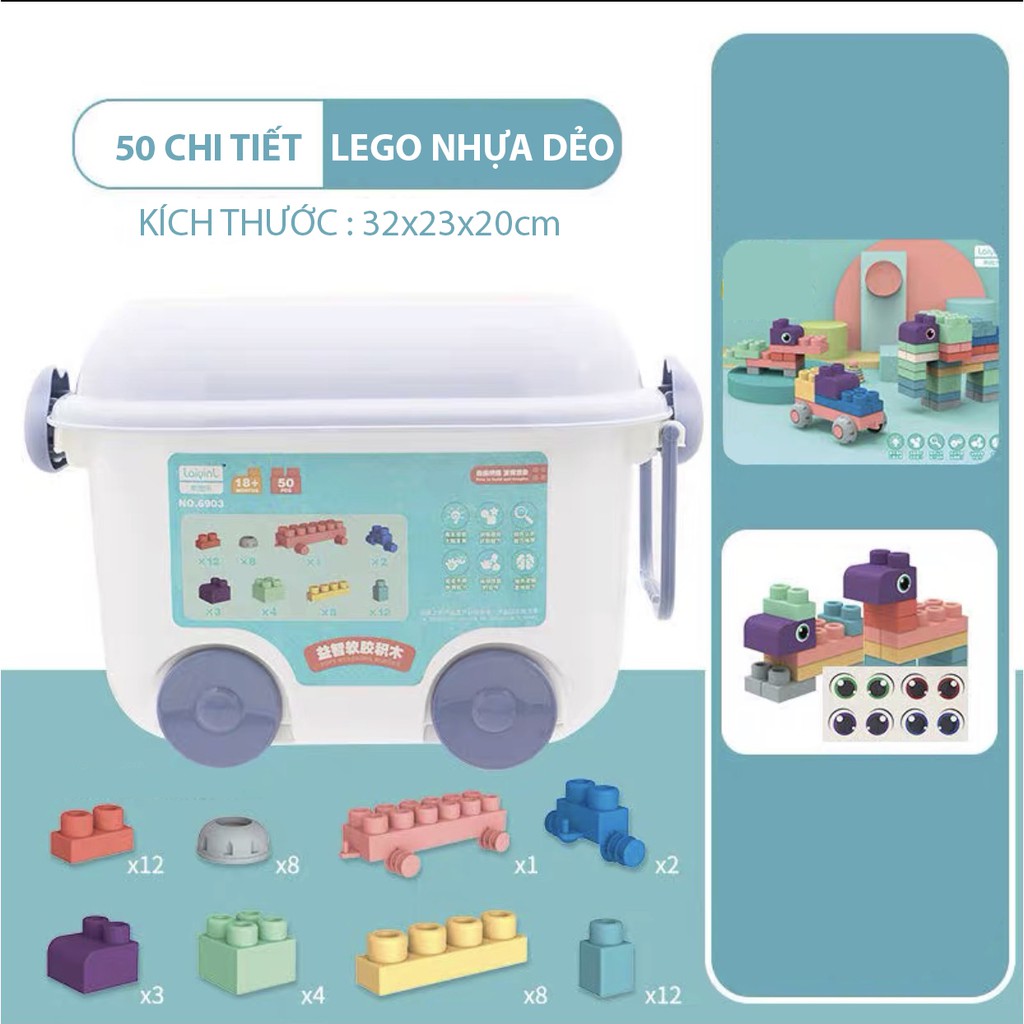 Bộ đồ chơi lắp ghép LEGO Nhựa Dẻo 50 chi tiết CAO CẤP an toàn cho bé