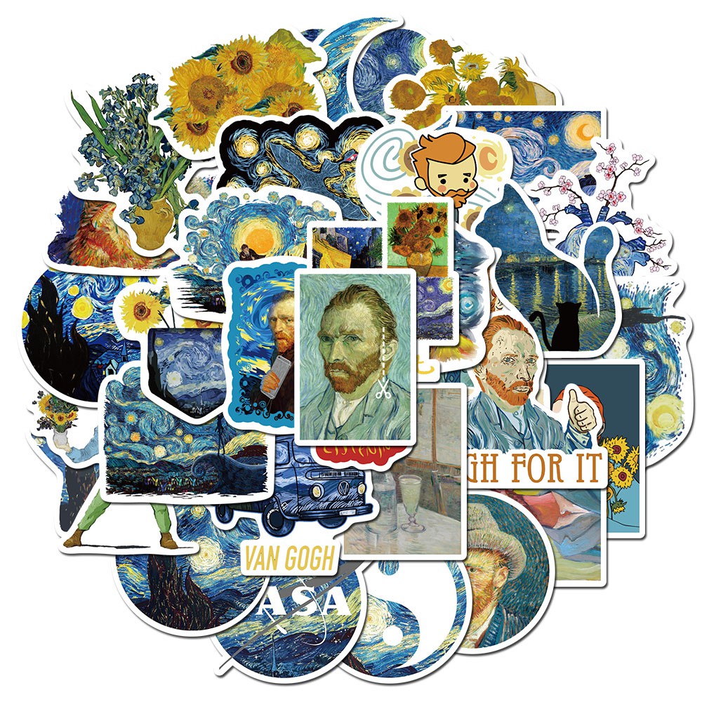 Set 40 Miếng Dán Trang Trí Hình Tranh Của Van Gogh Độc Đáo