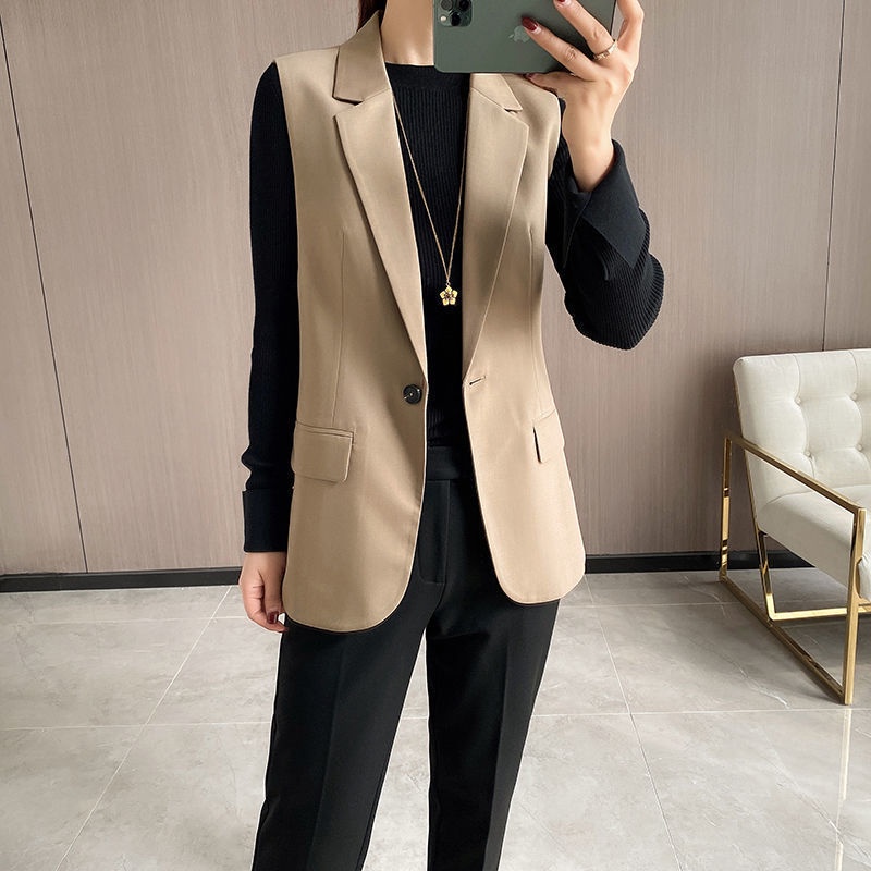 Áo vest RENJIANVSHENG 185245 không tay dáng rộng phong cách retro