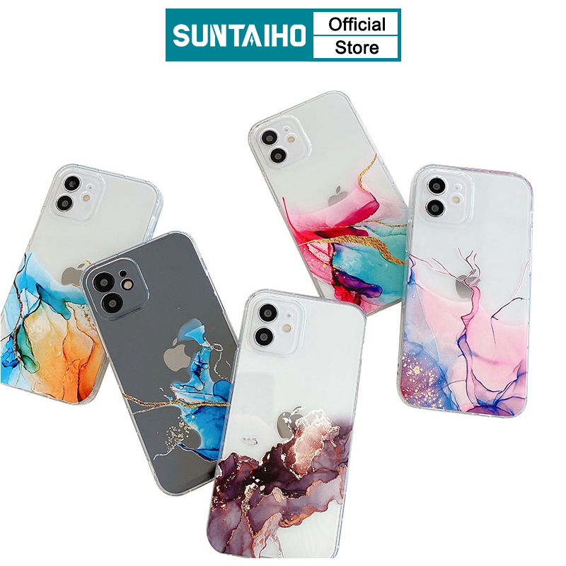 Ốp điện thoại Suntaiho bằng TPU mềm trong suốt họa tiết đá cẩm thạch cho iPhone 12 11 12Pro Max X XR XS Xs Max 7 8 Plus