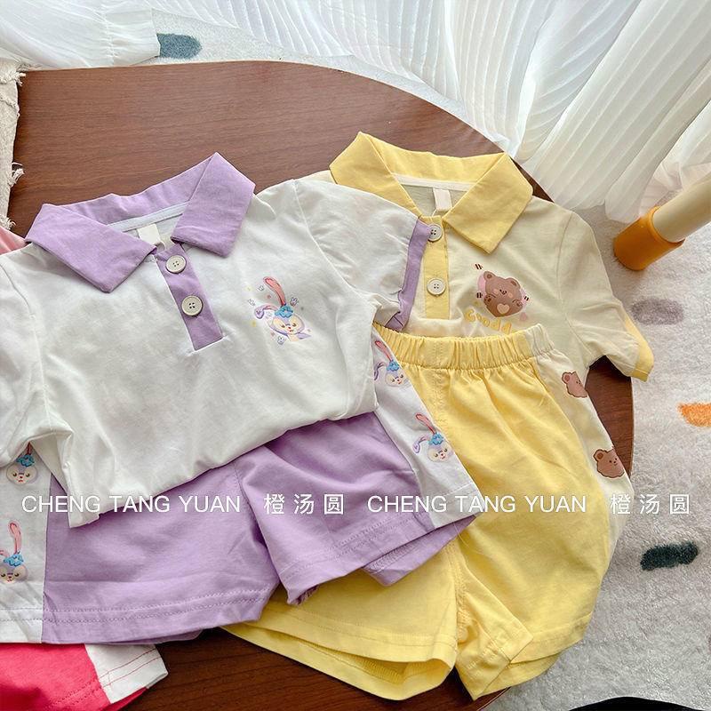 Bộ đồ áo thun cổ polo phong cách đáng yêu vải cotton dành cho