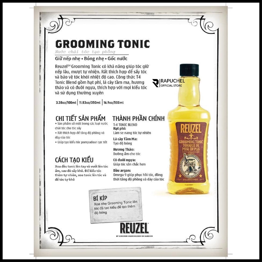 Chai xịt phồng reuzel grooming tonic hỗ trợ sáp vuốt tóc nam chính hãng 100,500ml Rapuchel Store RP01
