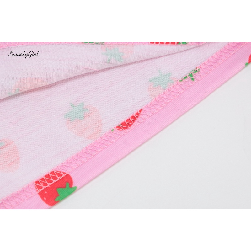 Áo Tank Top Cổ Tròn Ôm Dáng In Họa Tiết Dâu Tây Hoạt Hình Đính Nơ Xinh Xắn Cho Nữ