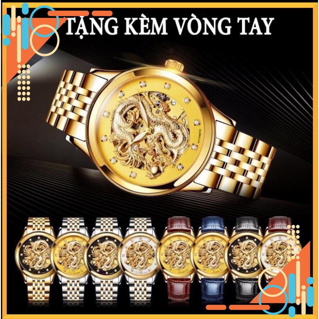 Đồng Hồ Cơ Nam Movt mặt rồng tặng vòng tay may mắn