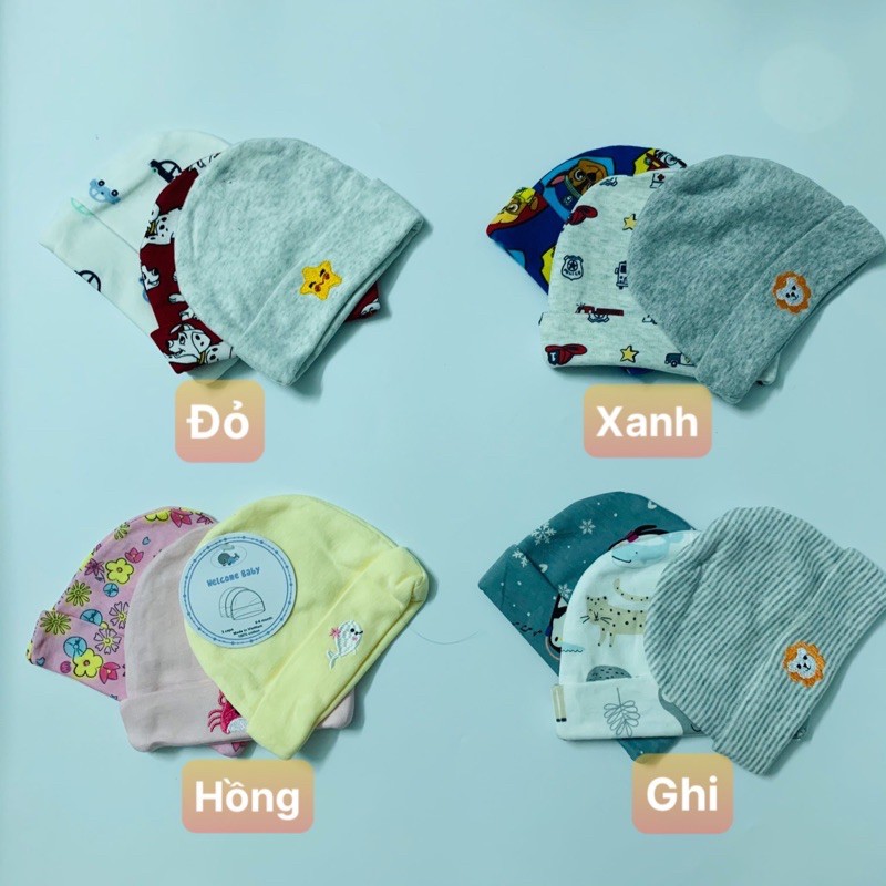 Set 3 mũ sơ sinh cho bé từ 0-6 tháng