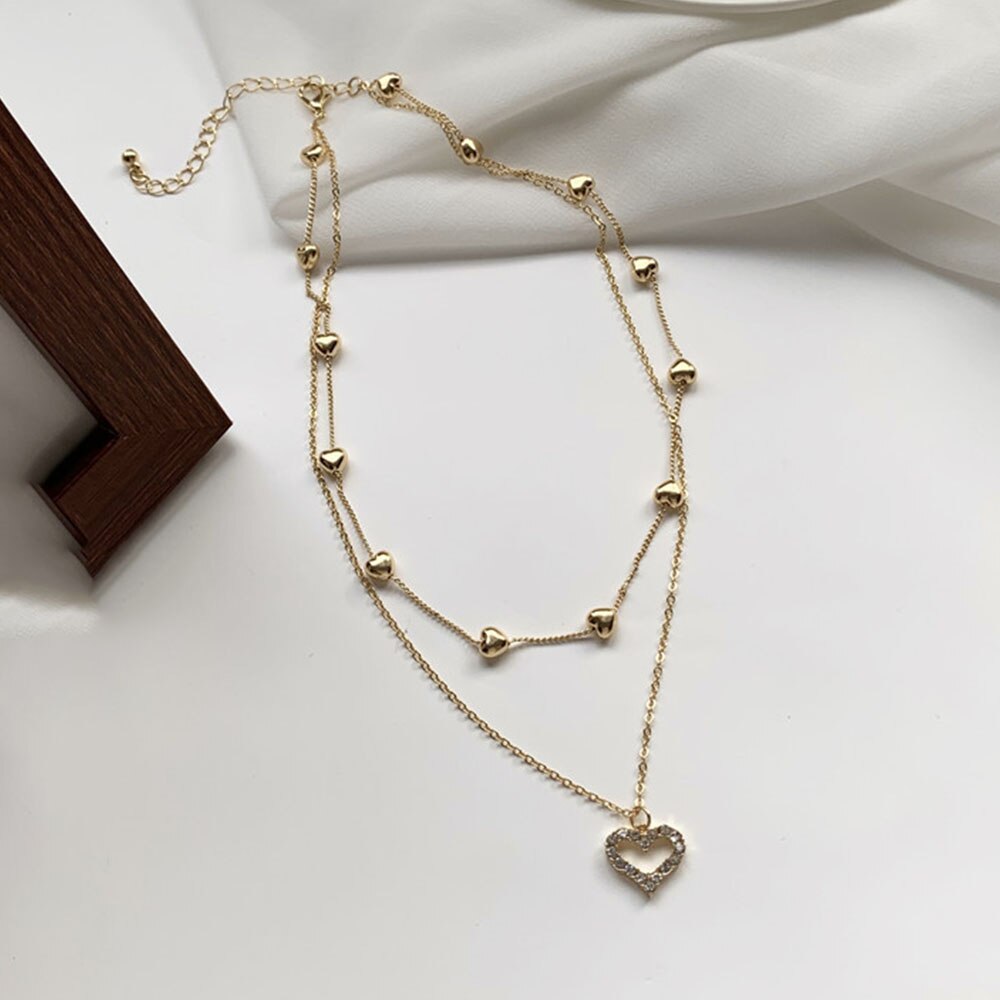 vòng cổ Hợp Kim Mặt Hình Trái Tim Đính Đá Xinh Xắn Cho Nữ
