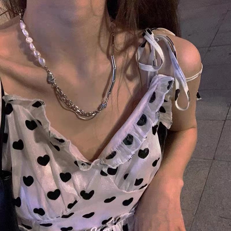 Vòng cổ Bằng Thép Titan Đính Ngọc Trai Nhân Tạo Cao Cấp Sang Trọng Thời Trang Cho Nữ