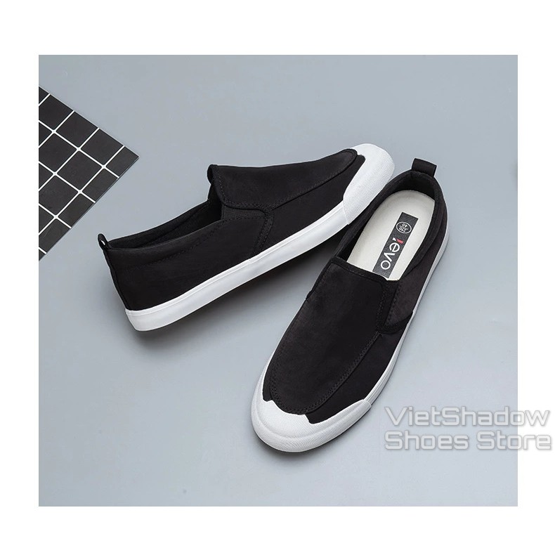 Slip on nam LEYO - Giày lười vải nam - Vải polyester 3 màu đen full, đen đế trắng và xám  - Mã SP A1109 | BigBuy360 - bigbuy360.vn