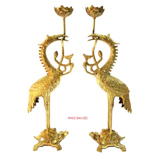 Đôi hạc thờ cánh Đức Thúy số 4 (ĐT4) bằng đồng cao 60cm màu vàng sáng bóng