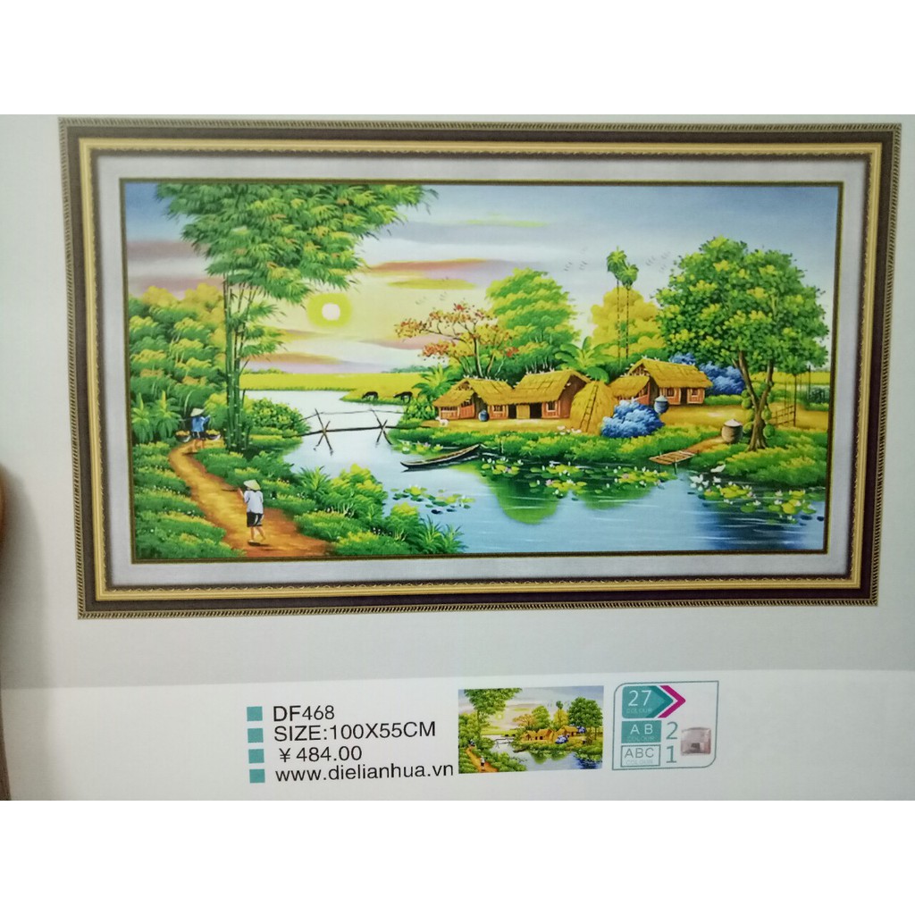 tranh đính đá phong cảnh làng quê việt nam kt 100x55cm