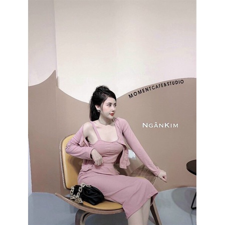 Set váy thun 3 món, set áo 2 dây kèm áo khoác cadigan ngoài mix chân váy dài, set thun ôm body sexy, mặc siêu tôn dáng