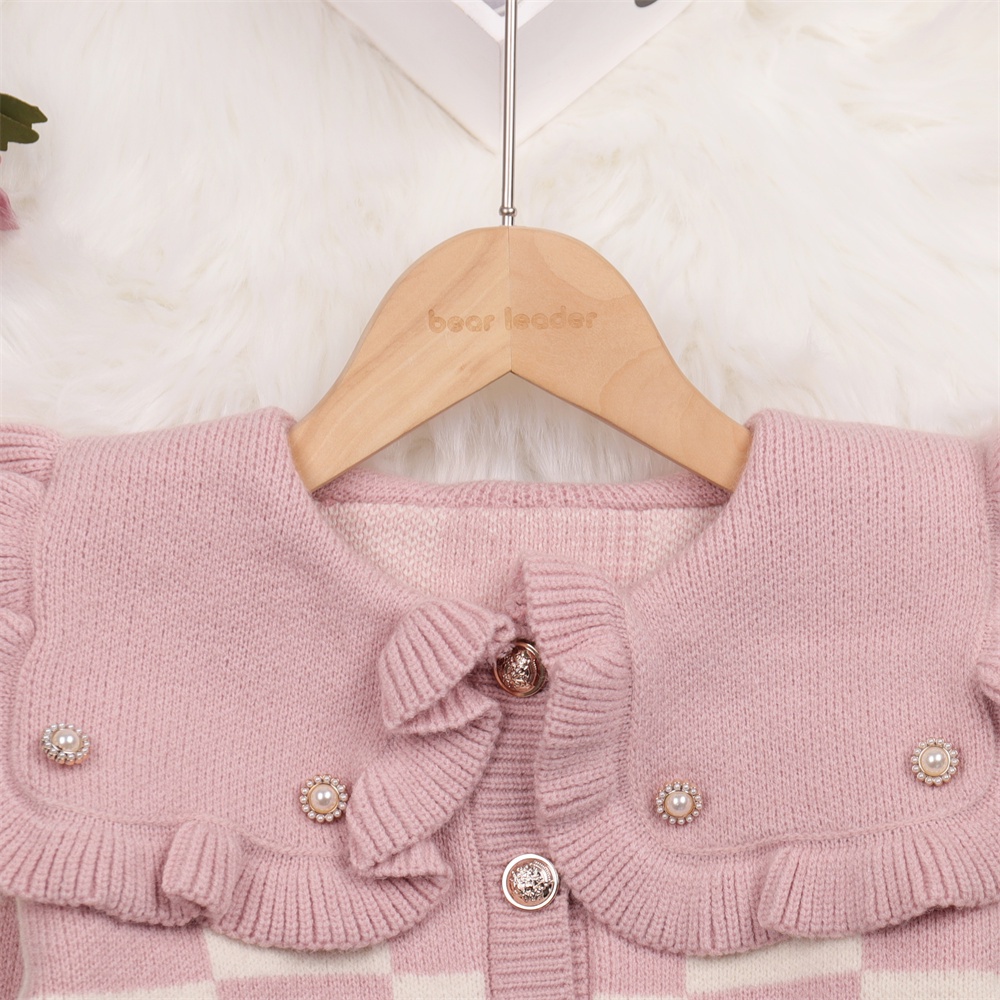 Áo cardigan Bear Leader dệt kim tay dài cổ vuông phong cách thu đông Hàn mới cho bé gái 2-6 tuổi