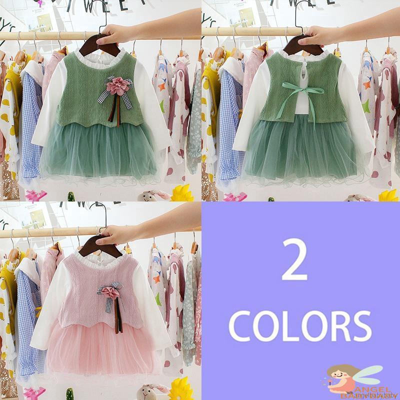 Đầm Bé Gái Tay Dài Phối Lưới
