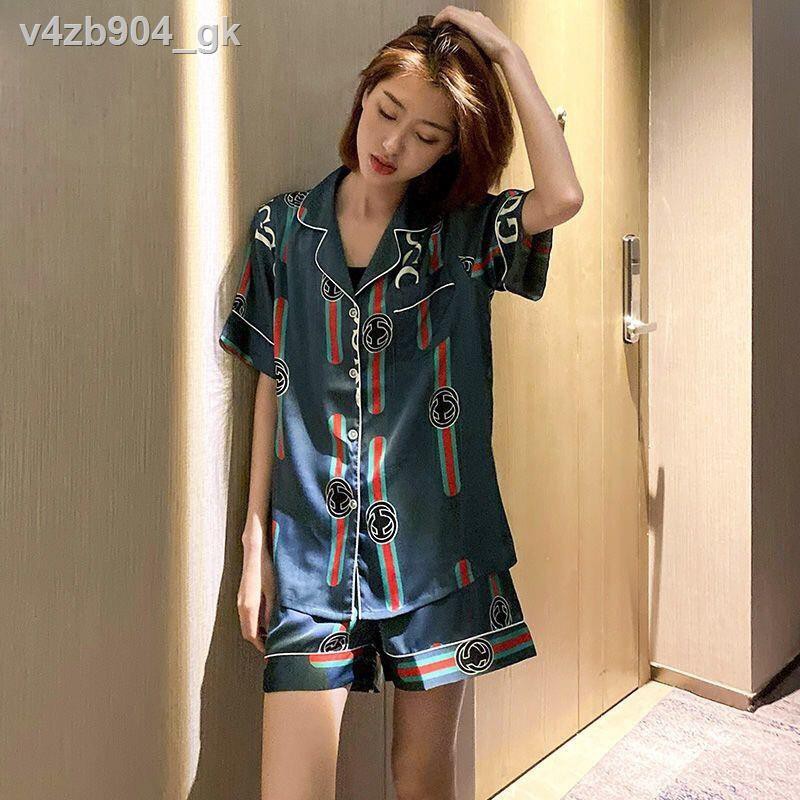 Cặp đôi pyjama lụa băng ngắn tay nam mùa hè hai mảnh mô phỏng phần mỏng gợi cảm cộng với kích thước phục vụ tại nhà "