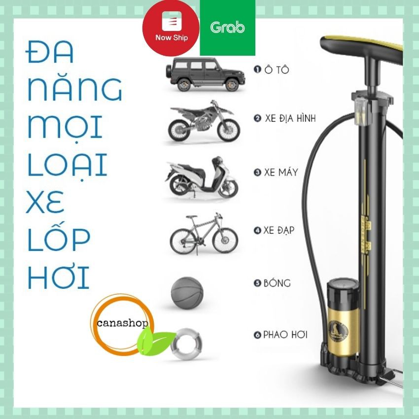 Bơm xe đạp xe máy ô tô và bóng khí bằng chân đa năng thân nhôm có đồng hồ Canashop