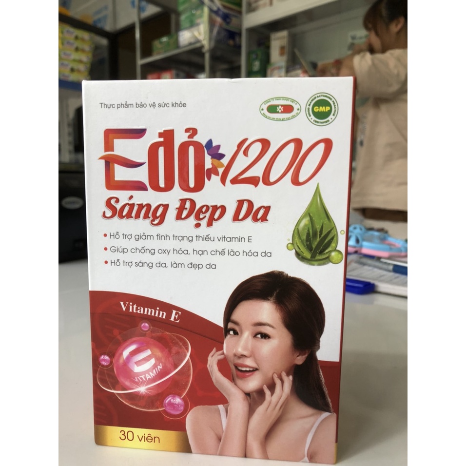 Viên uống đẹp da vtm e đỏ 1200 bổ sung nội tiết tố nữ, hạn chế lão hóa da làm sáng đẹp da