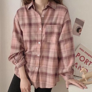 SƠ MI KẺ CARO ULZZANG OVERSIZE - ÁO SƠ MI TÚI NGỰC NHIỀU MÀU - SƠ MI NỮ