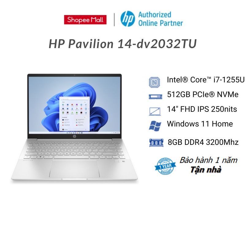 [Mã ELHP12 giảm đến 2TR] Laptop HP Pavilion 14-dv2032TU (Core i7-1255U + 14 inch FHD)