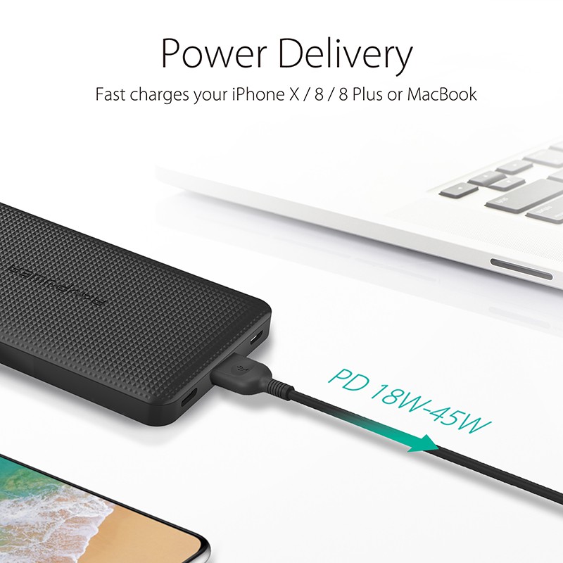 Pin Sạc Dự Phòng RAVPower 10000mAh Sạc Nhanh PD 18W Type-C, Quick Charge 3.0 RP-PB094 - Hàng Chính Hãng