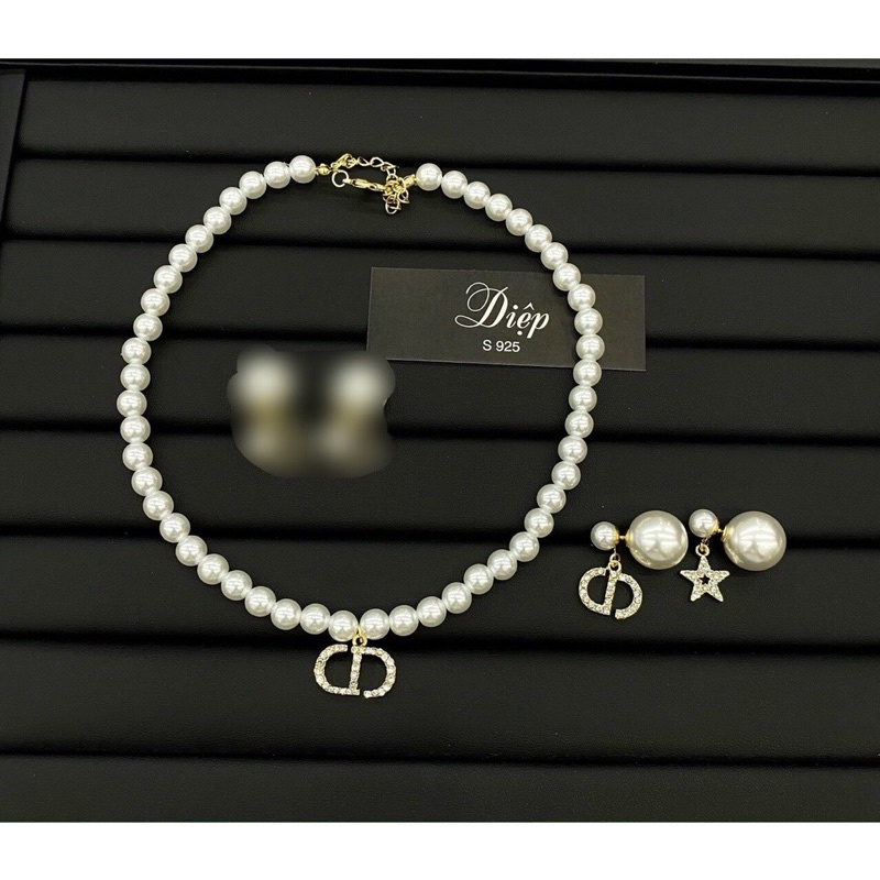 Vòng cổ khuyên tai C.D ngọc đính đá