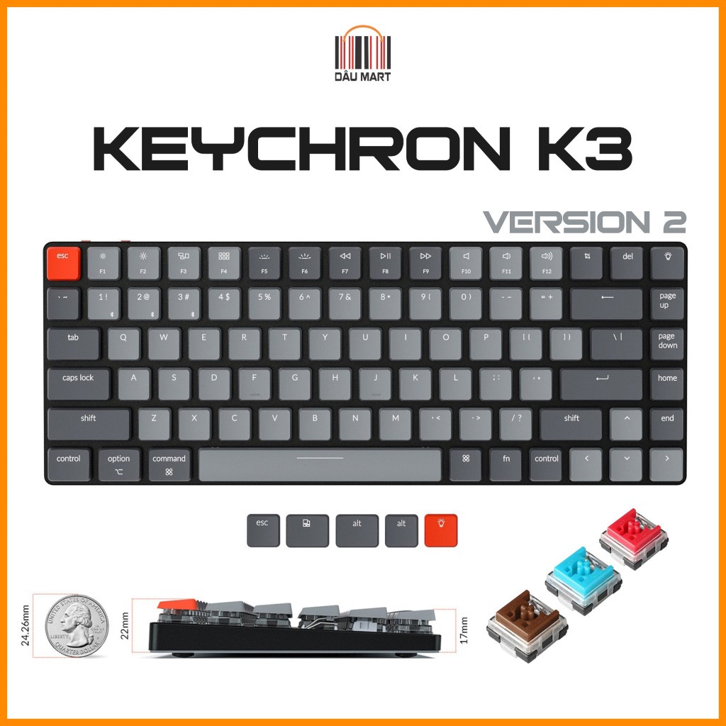 Bàn phím cơ Keychron K3 V2 không dây Bluetooth 5.1 - Led RGB - HOT-SWAP hỗ trợ MacOS, Window, iOS, Andriod - Chính Hãng | BigBuy360 - bigbuy360.vn