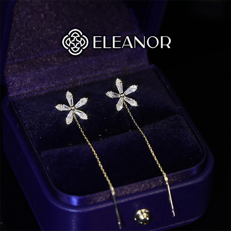Bông tai nữ đính đá dáng thả Eleanor Accessories hình hoa 5 cánh phụ kiện trang sức 4552