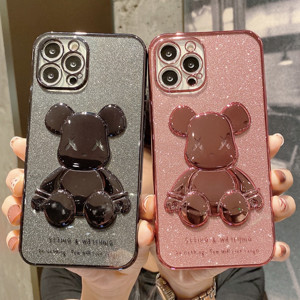 Ốp Điện Thoại Mềm Họa Tiết Gấu 6D Lấp Lánh Cho iPhone 11 12 13 Pro MAX XR XS MAX 7+ 8Plus XX