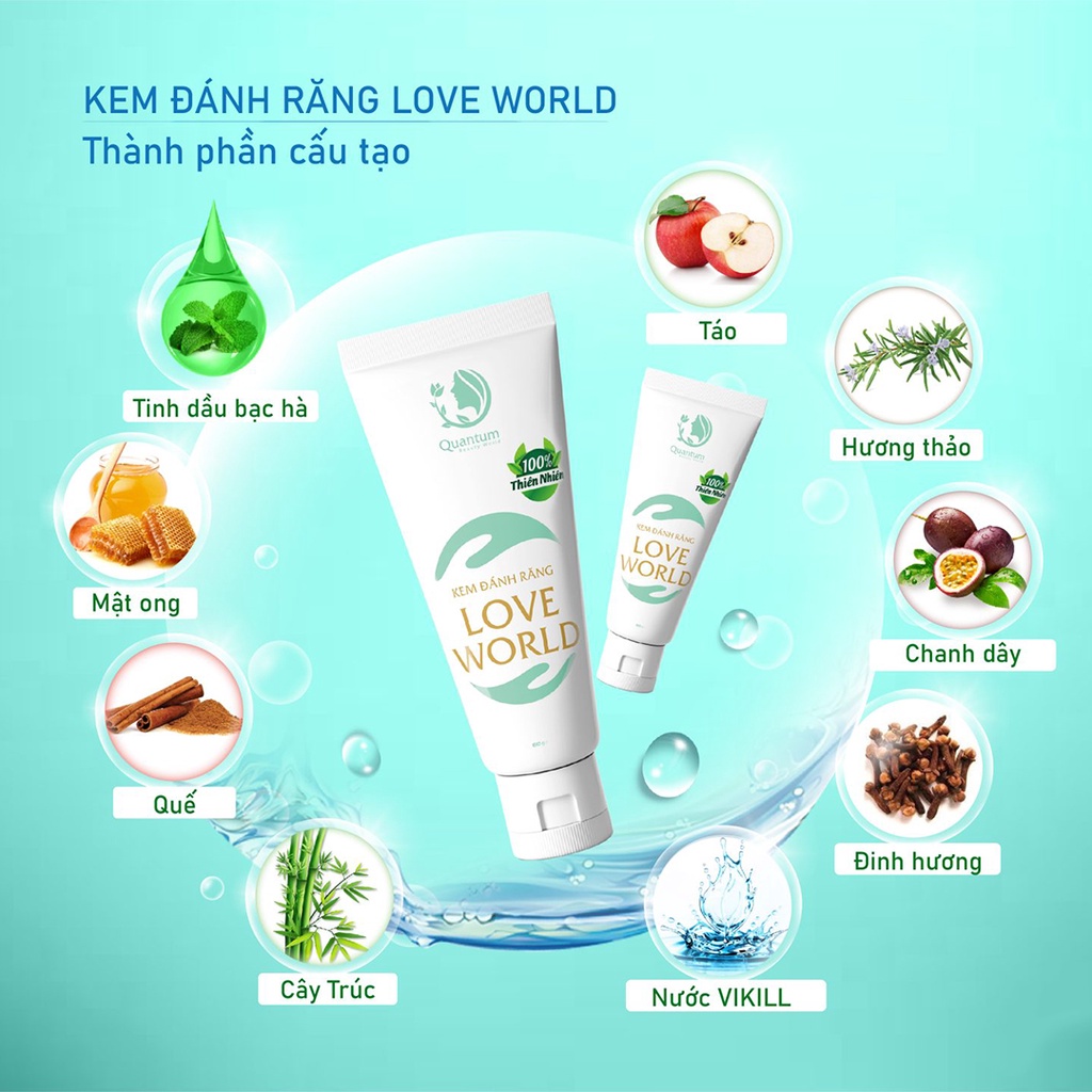 Kem Đánh Răng Chống Hôi Miệng Ê Buốt Loét Lợi Chảy Máu Chân Răng Bạc Hà Thiên Nhiên Love World Cho Trẻ Em Thơm Miệng