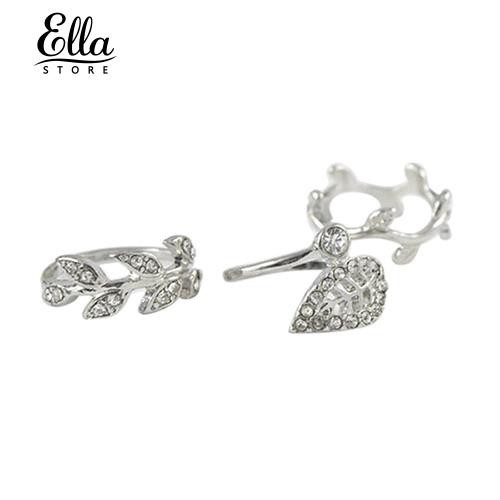 Ellastore 3Pcs Fashion Women's Alloy Gold/Silver Rhinestone Leaf   Ring