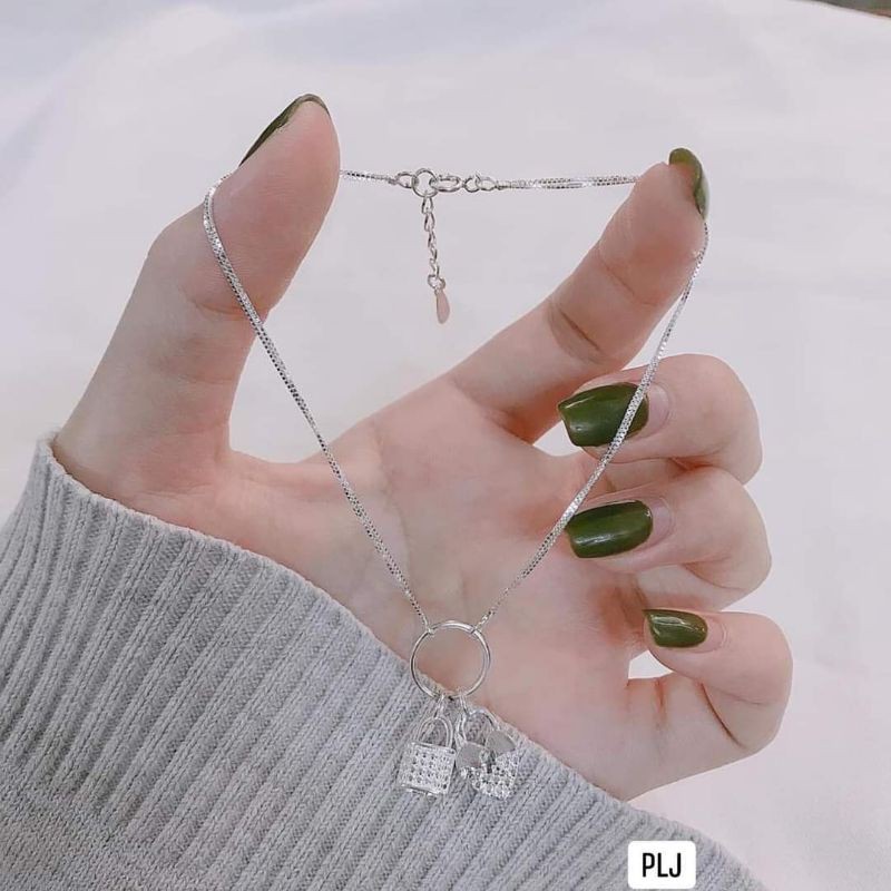 Combo lắc chân + lắc tay ổ khoá,tim chất liệu bạc ta
