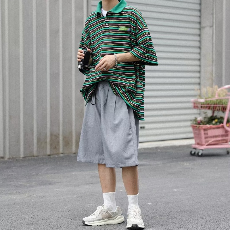 Áo Thun POLO Tay Ngắn Dáng Rộng Thoáng Khí In Họa Tiết Phong Cách hip hop Đường Phố Hàn Quốc Thời Trang Mùa Hè Cho Nam